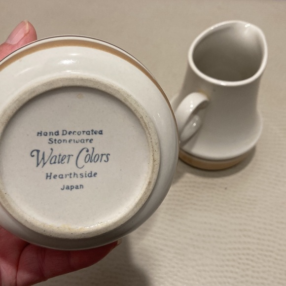 Japan vintage Hand Decorated Stoneware WaterColors Hearthside Creamer Sugar Set - Picture 9 of 11